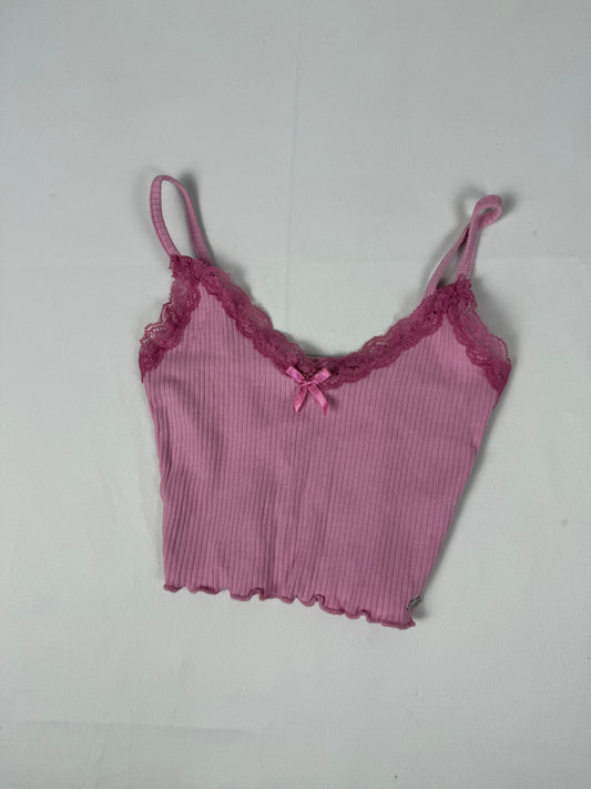 Pink tight fit lace cami top (XS)