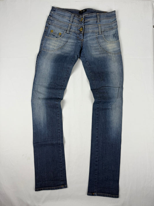 Blue low rise skinny pants (S)