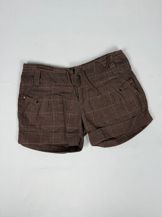 Brown check print low rise mini short (S)