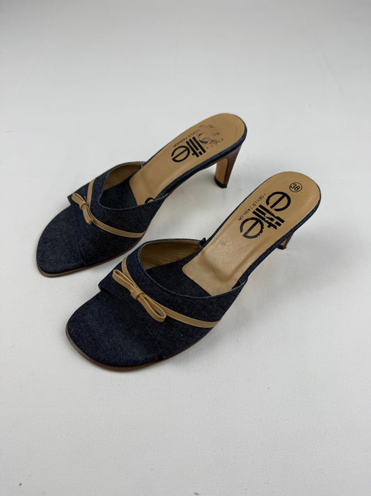 Navy denim mules heels (38)