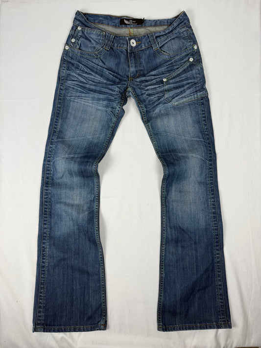 Blue denim low rise bootcut pants (S/M)