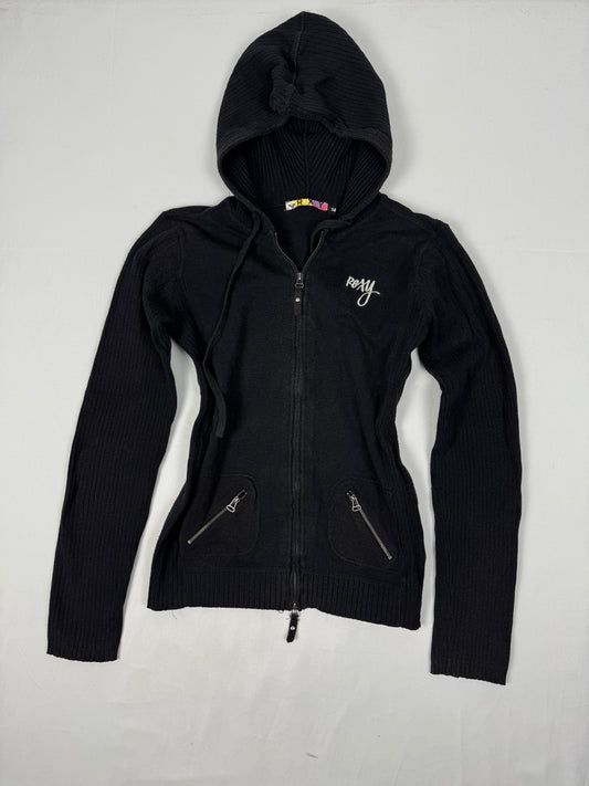 Black cotton zip up tight fit hoodie (XS)