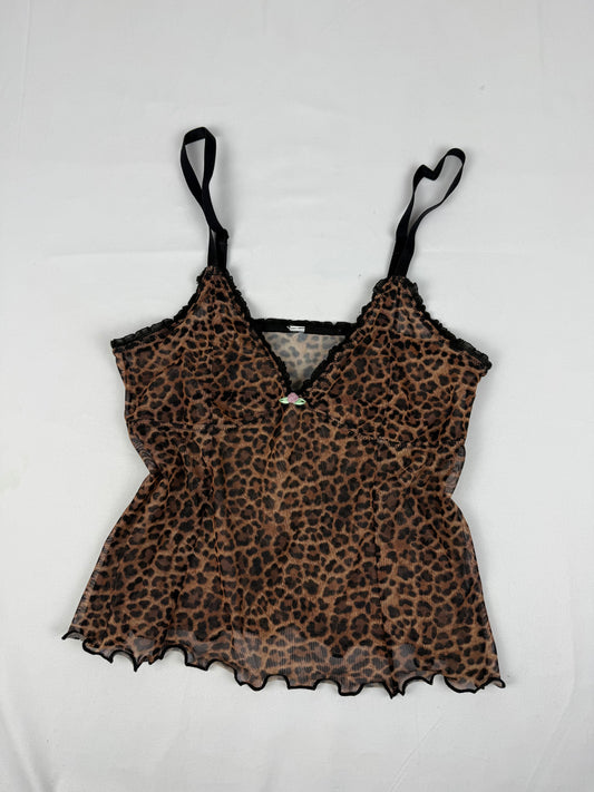 Brown animal print mesh top (L)