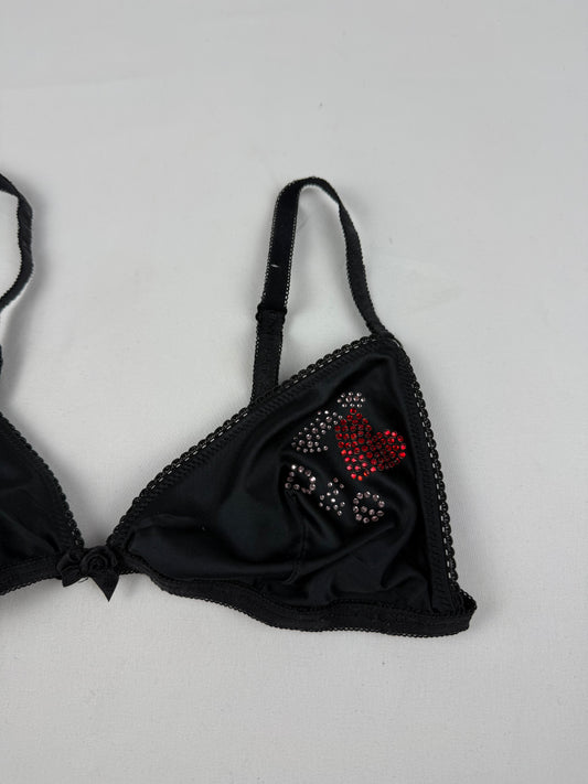 Black silky rhinestones vintage bra (S/M)