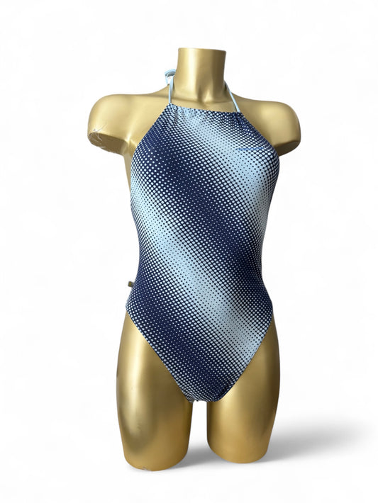 Blue lycra backless body swimsuit (S)