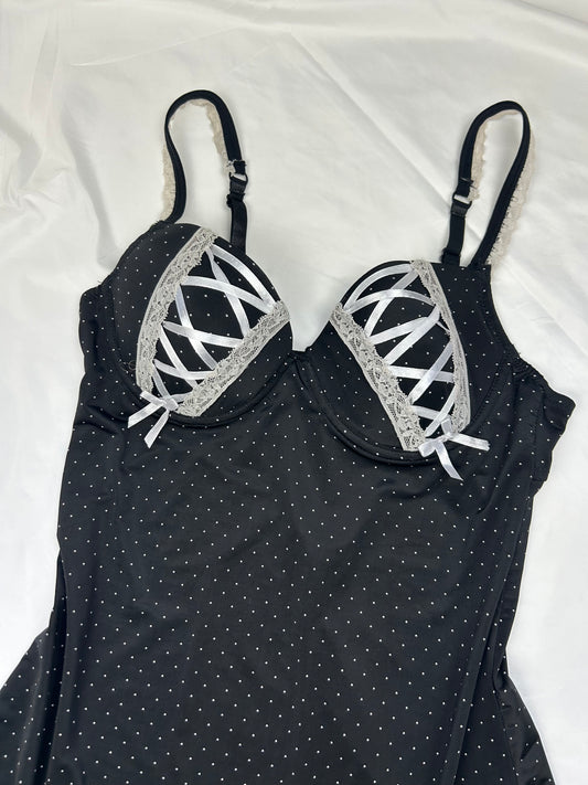 Black lace up lace babydoll mini dress (S/M)