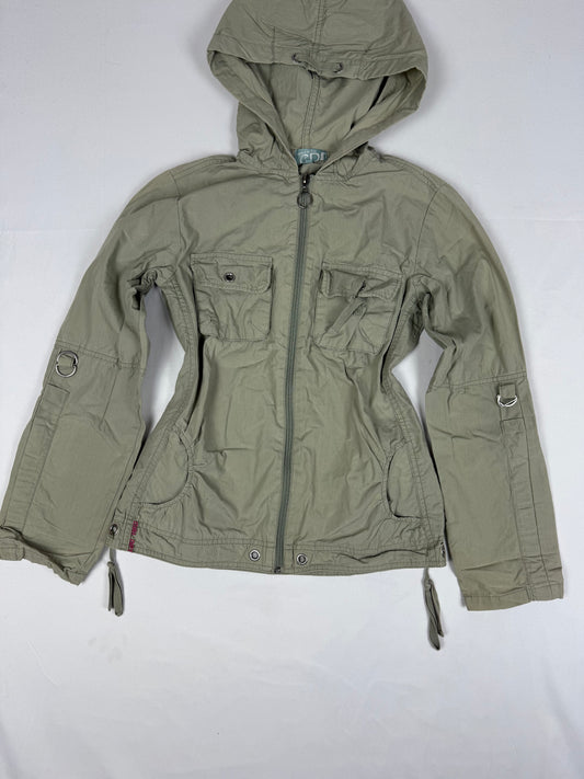 Khaki tight fit cotton hooded jacket (S)