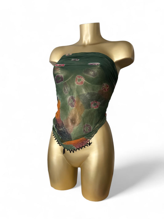 Khaki graphic mesh multiway pareo tie up mini skirt / top (200x45cm)