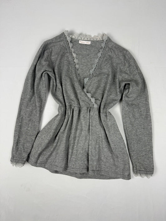 Grey wrapped embroidered jumper (S/M)