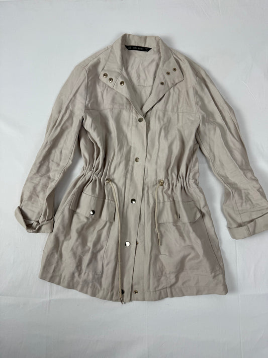 Beige zip up tie up trench jacket (XS)