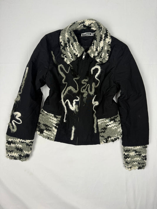 Black embroidered biker jacket (M)