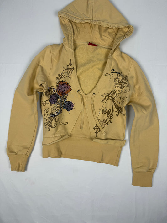 Yellow floral cotton hoodie (S/M)