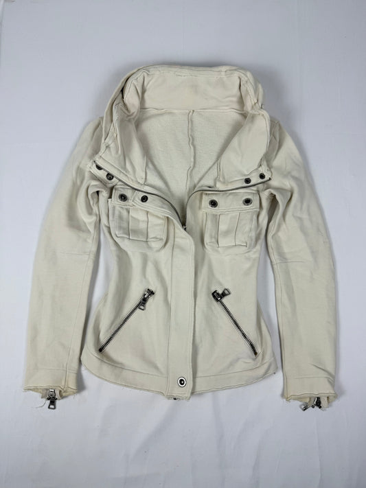 White cotton hooded zip up jacket (S)