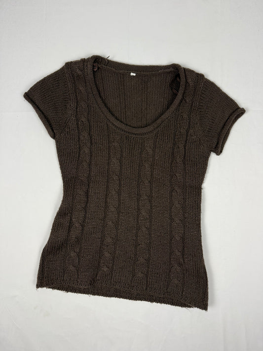 Brown knitted tee short sleeves jumper (S/M)