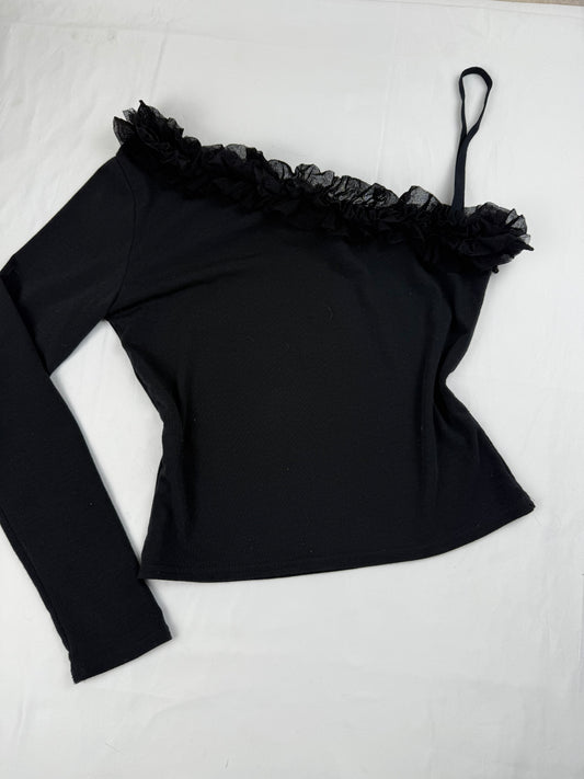 Black asymmetric tight fit long sleeves top (S/M)