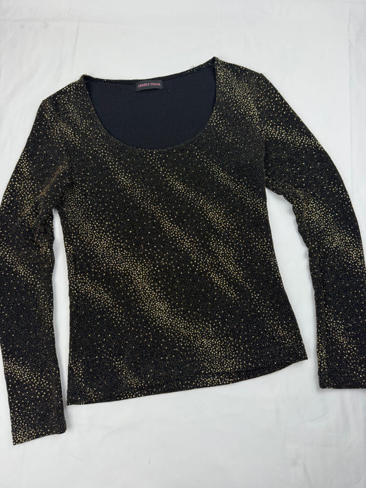 Black golden strass tight fit long sleeves top (S/M)
