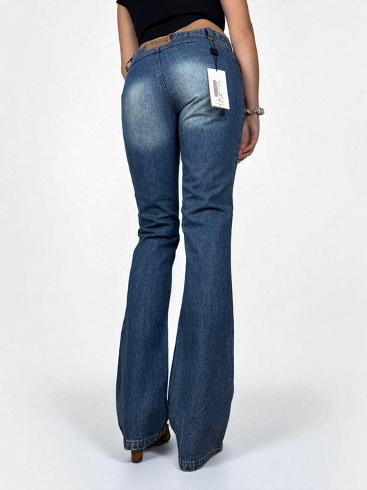 Navy blue denim low waist flared pants (XS)