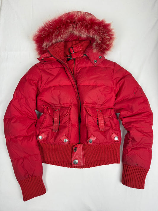Red tight fit duck down puffer jacket (S)