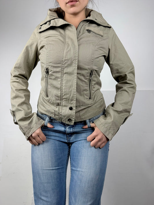 Khaki utility cotton biker jacket (S)