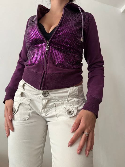 Purple sequins zip up hoodie (S/M)