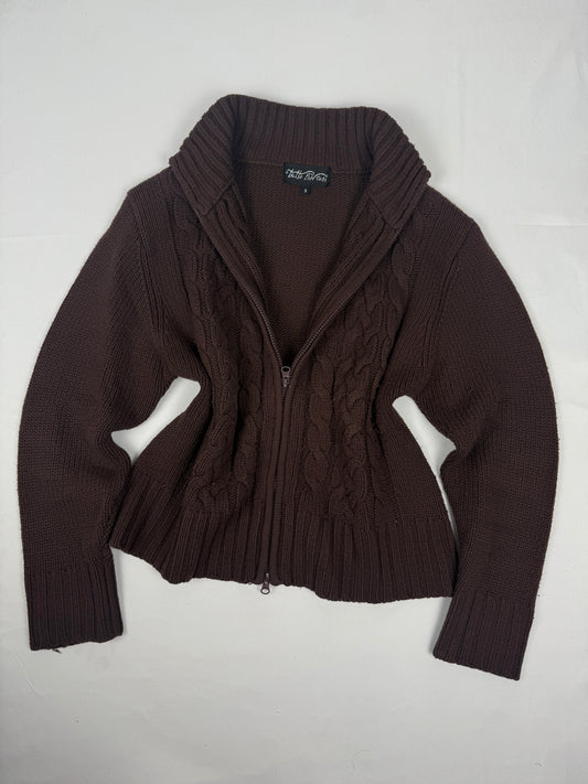 Brown zip up cardigan jumper (L)