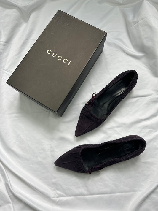 Purple 100% suede leather pointed toes ballets shoes (36)