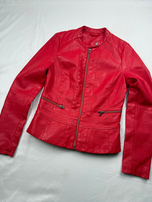 Red pvc leather tight fit biker jacket (XS)