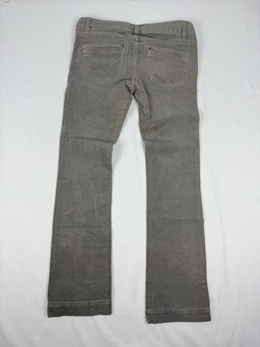 Khaki velvet ribbed denim low rise bootcut pants (XS/S)