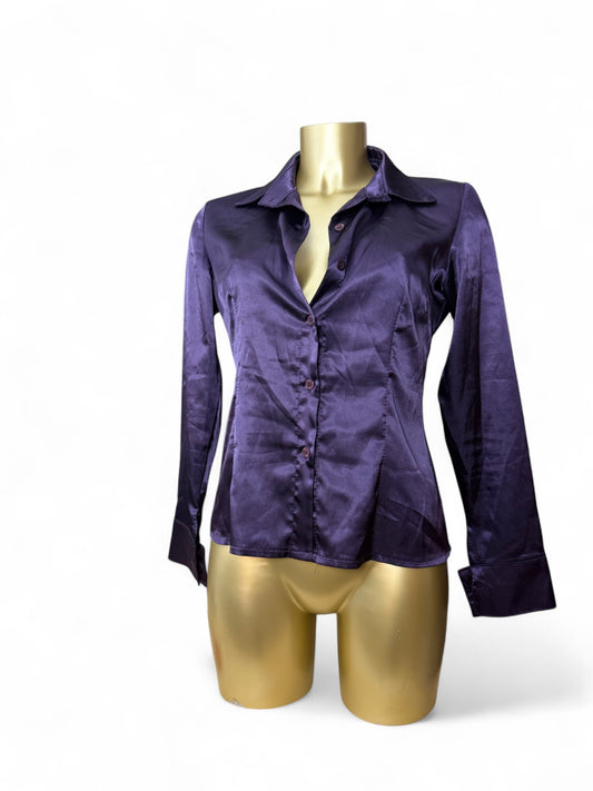 Purple silky tight fit long sleeves shirt (S/M)