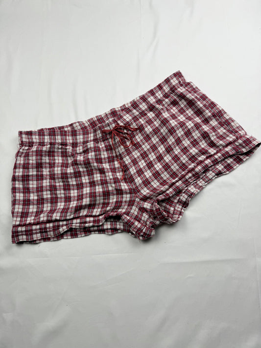 Red check print cotton low rise mini short (M)