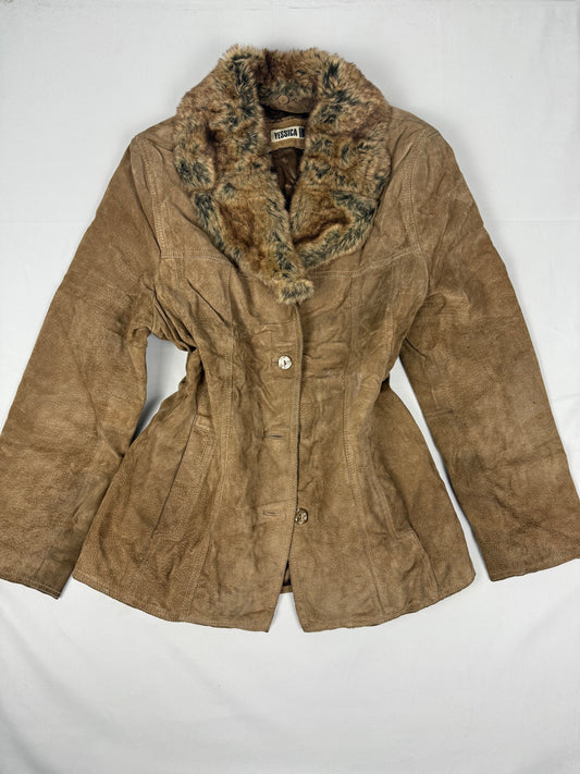 Beige real suede leather trench coat (XXL)