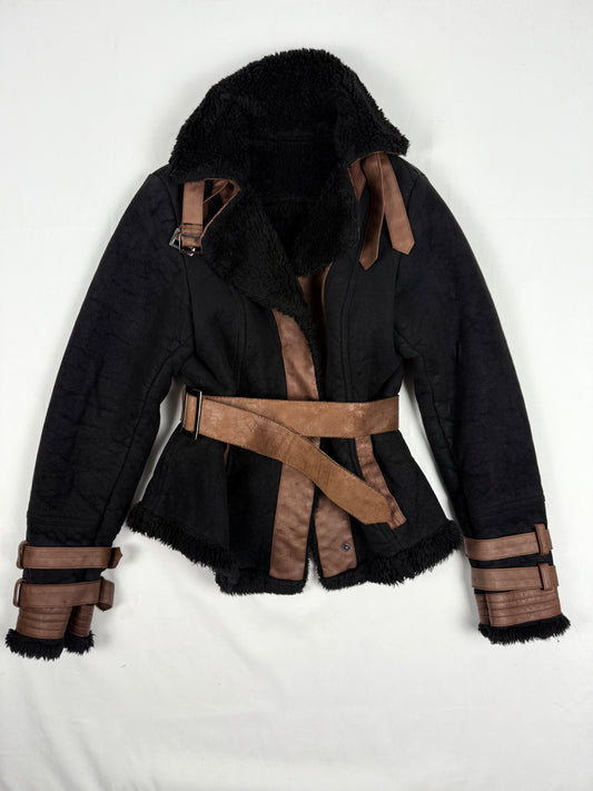 Black suede tight fit biker coat (M/L)