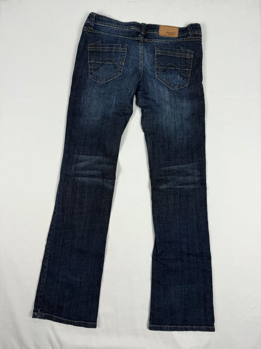 Navy ultra low rise bootcut flare denim pants (XS)