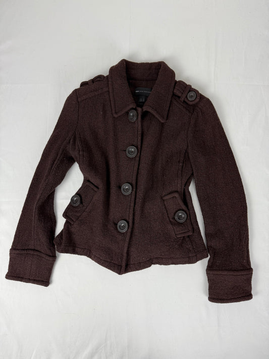 Brown wool tight fit trench caban jacket (S)