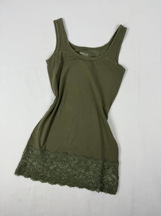 Khaki cotton & lace long top /mini dress (S)