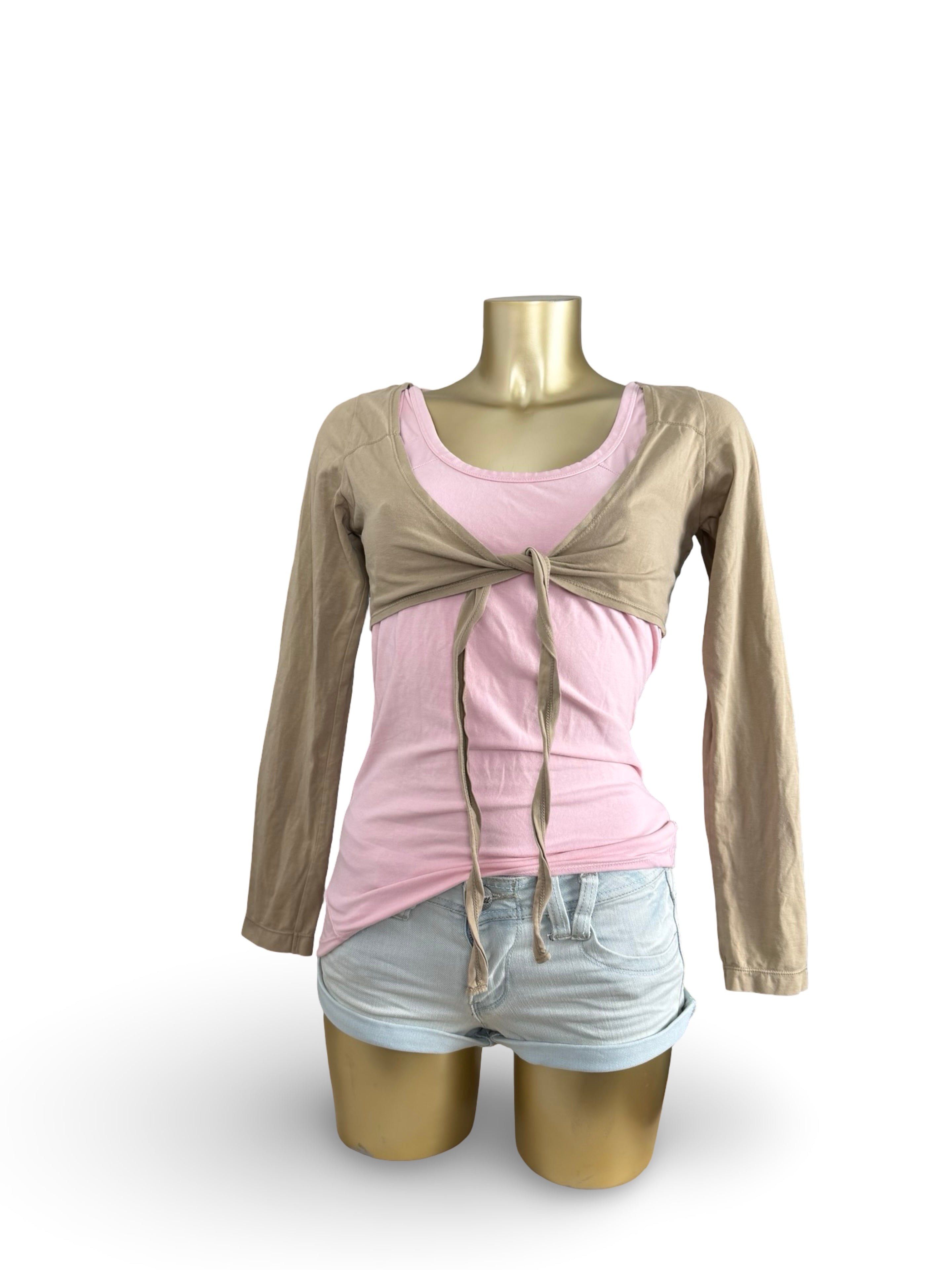 Khaki 2 in 1 bolero long sleeves top (M)