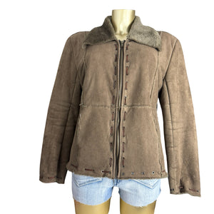 Brown inside fleece suede zip up coat (XL)