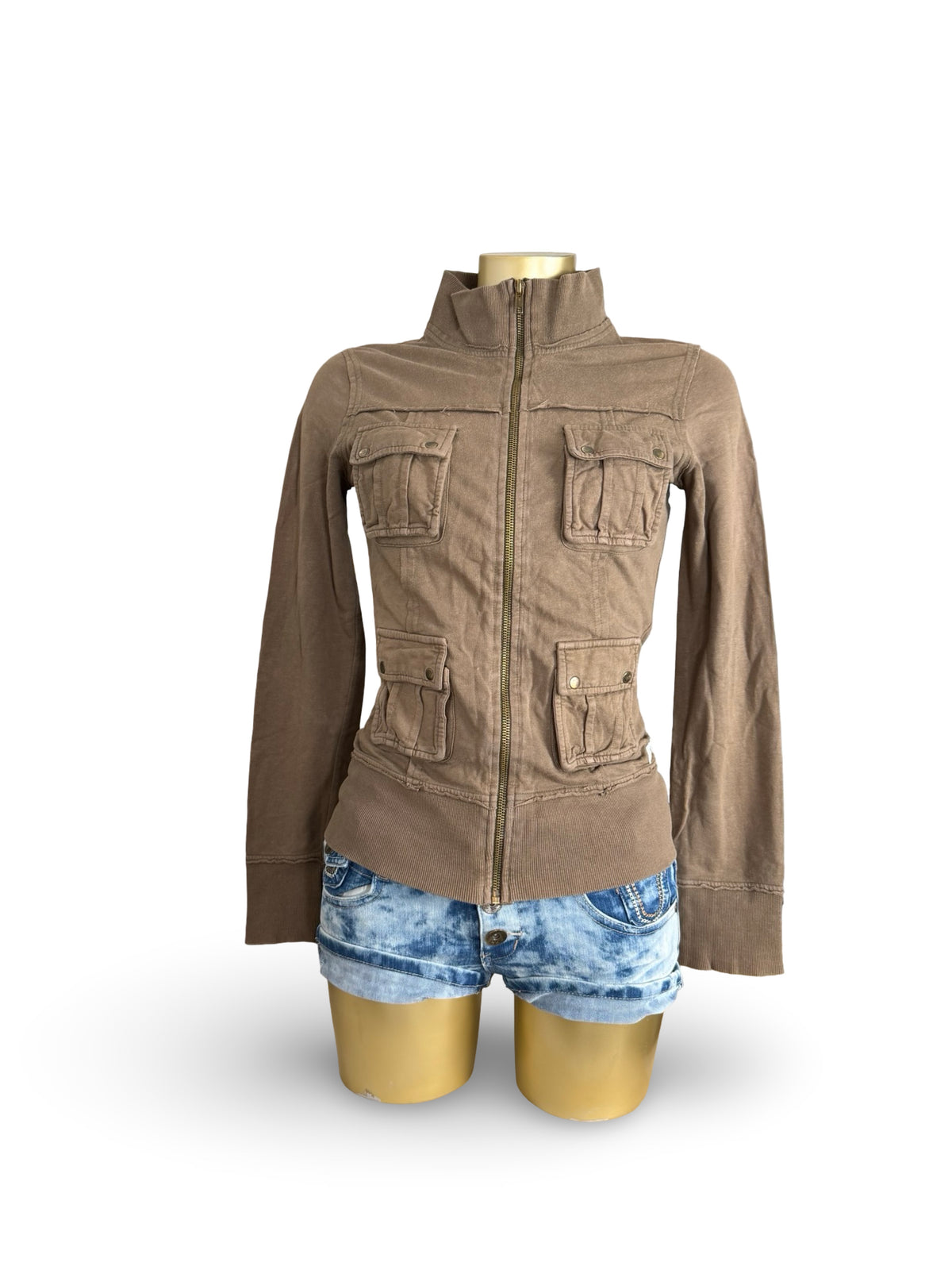 Khaki zip up cotton sweatshirt (S)