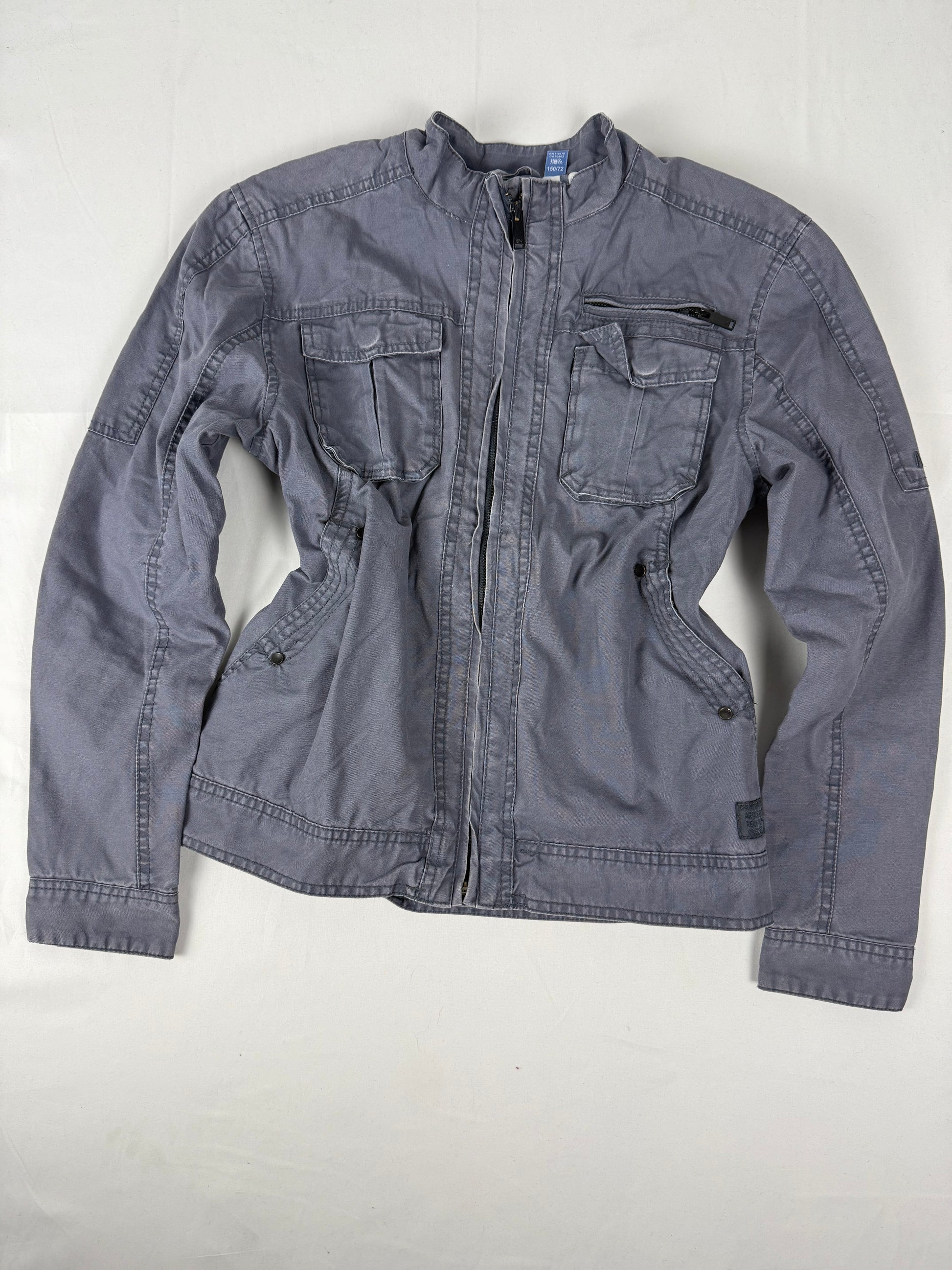 Grey cotton zip up biker jacket (M)