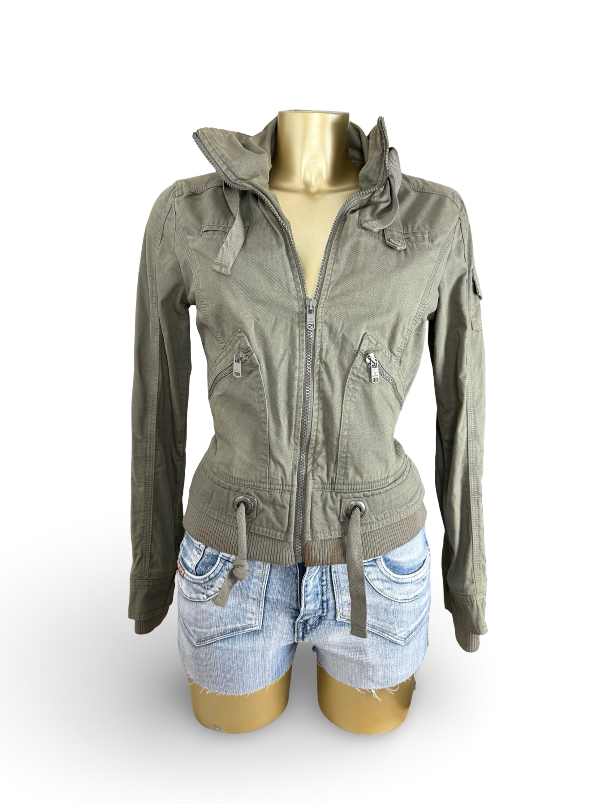 Khaki 100% cotton biker jacket (S)