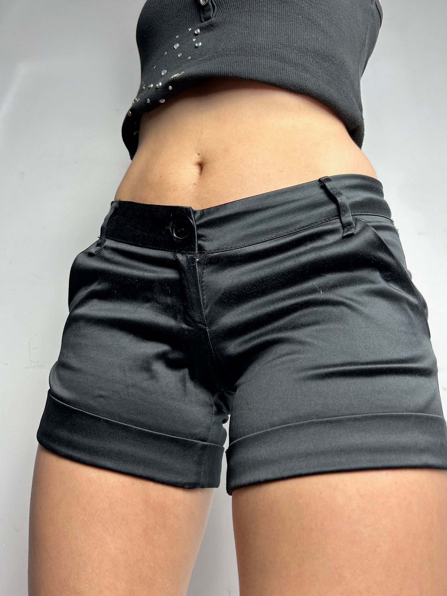 Black satin mini/micro short (M)