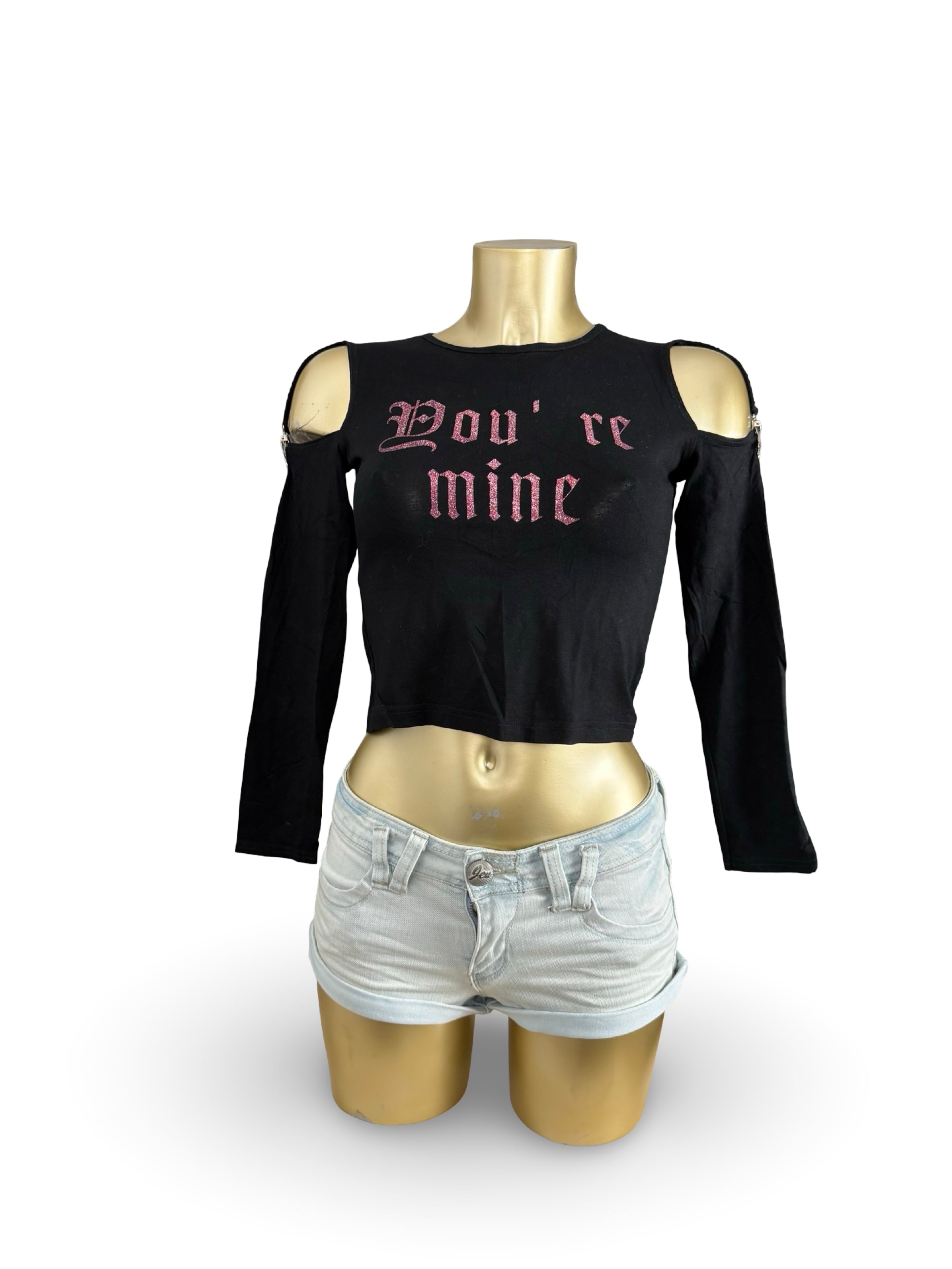 Black glitters logo long sleeves top (M)