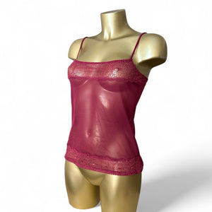 Burgundy mesh see trough babydoll cami top (L)