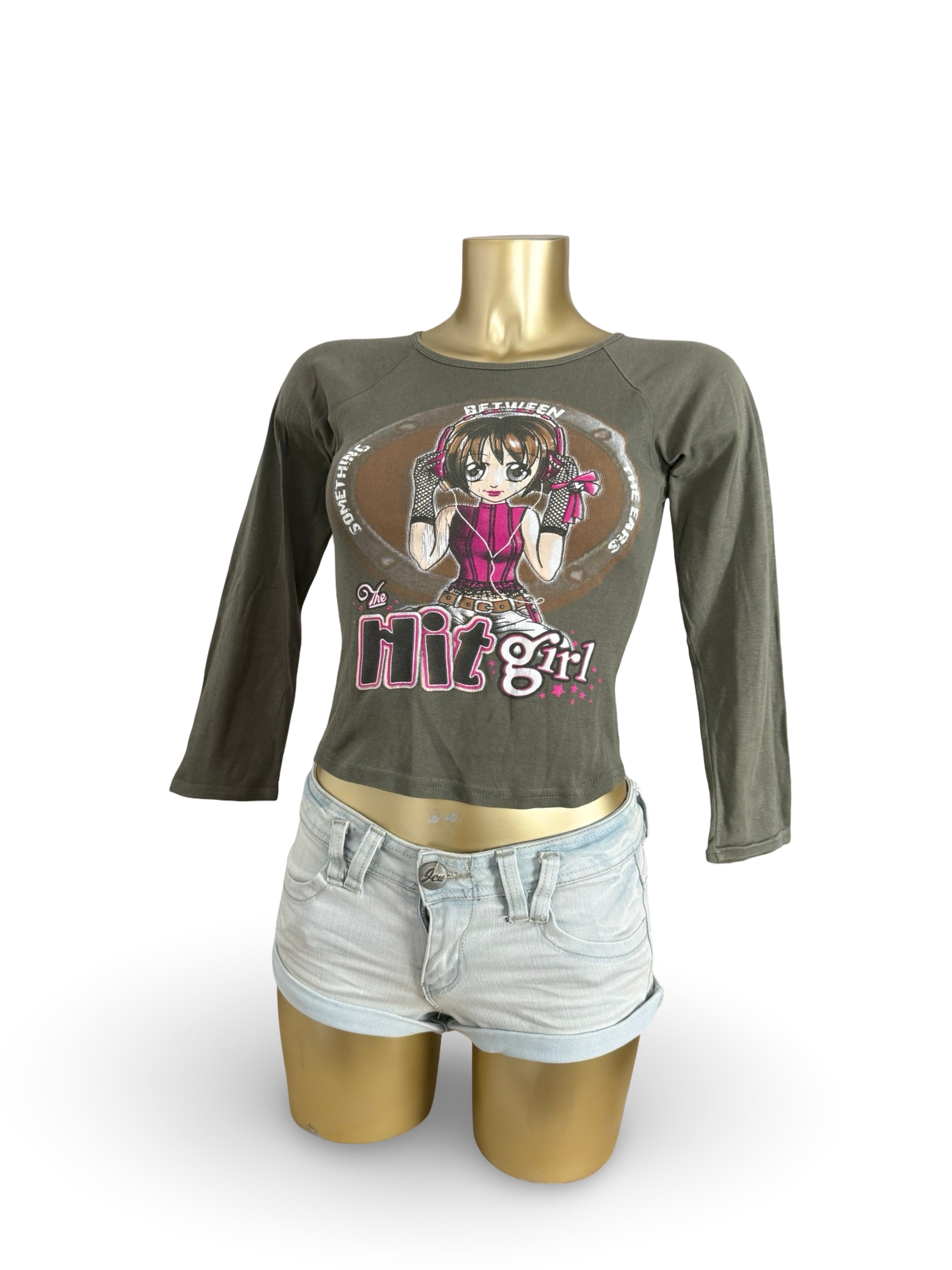 Khaki graphic long sleeves top (XS)