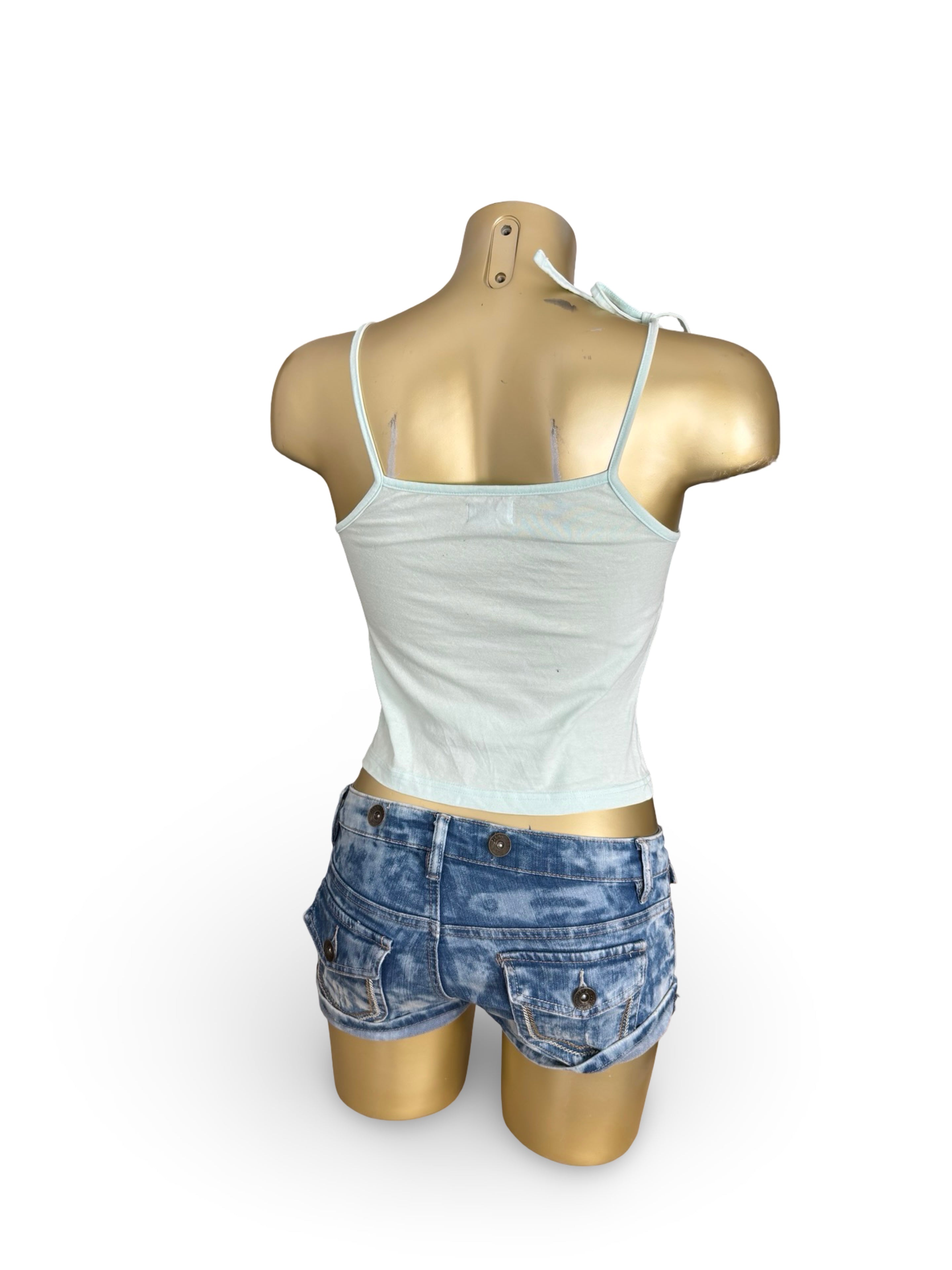 Baby blue graphic tie up top (XS)