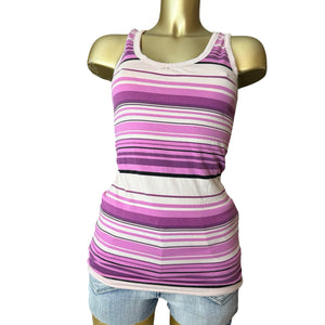 Pink striped cotton tight fit tank top (L)