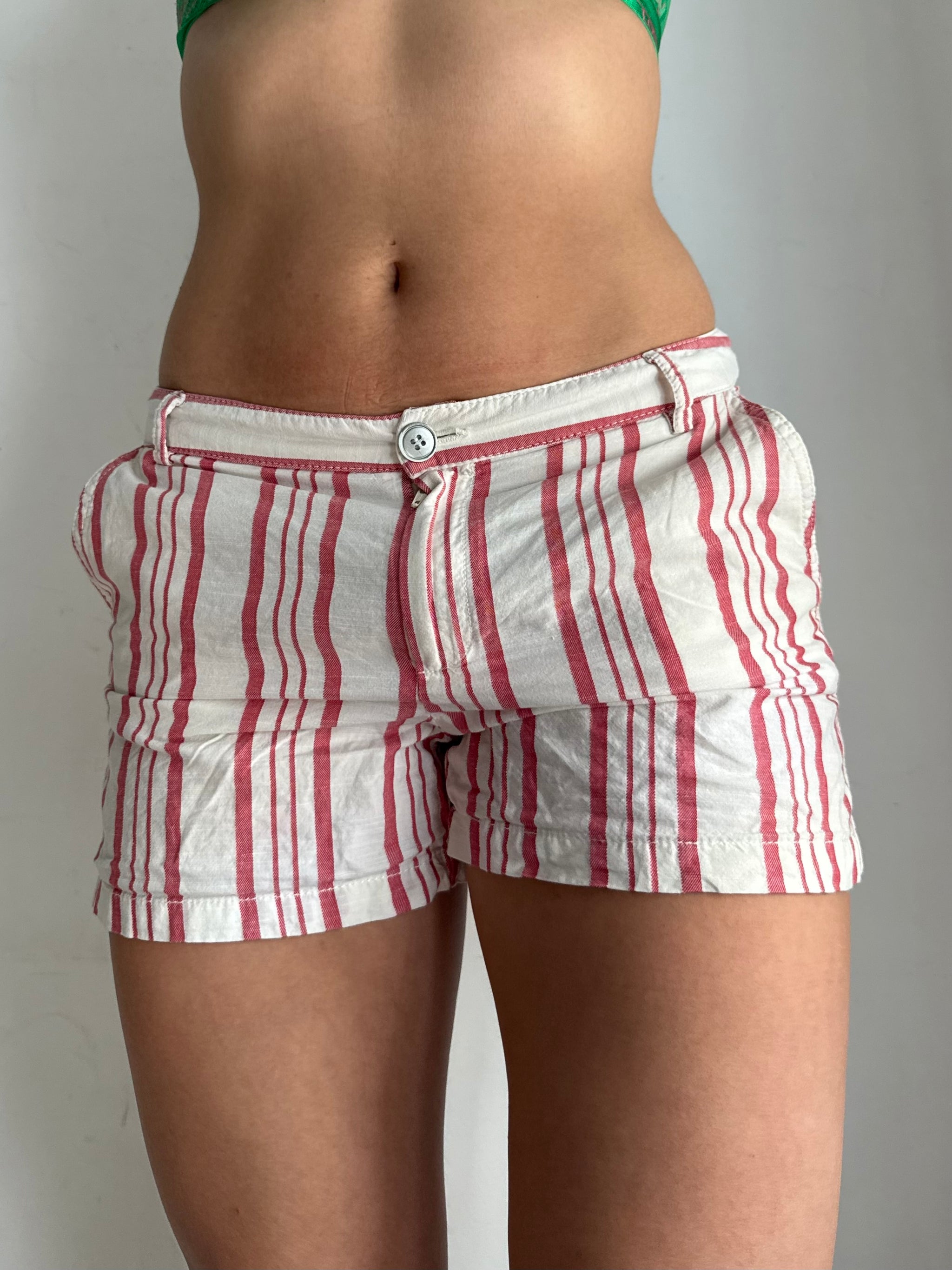 White striped cotton low rise mini short (M)