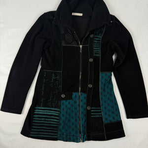 Black fleece patchwork tight fit zip up jacket (M)