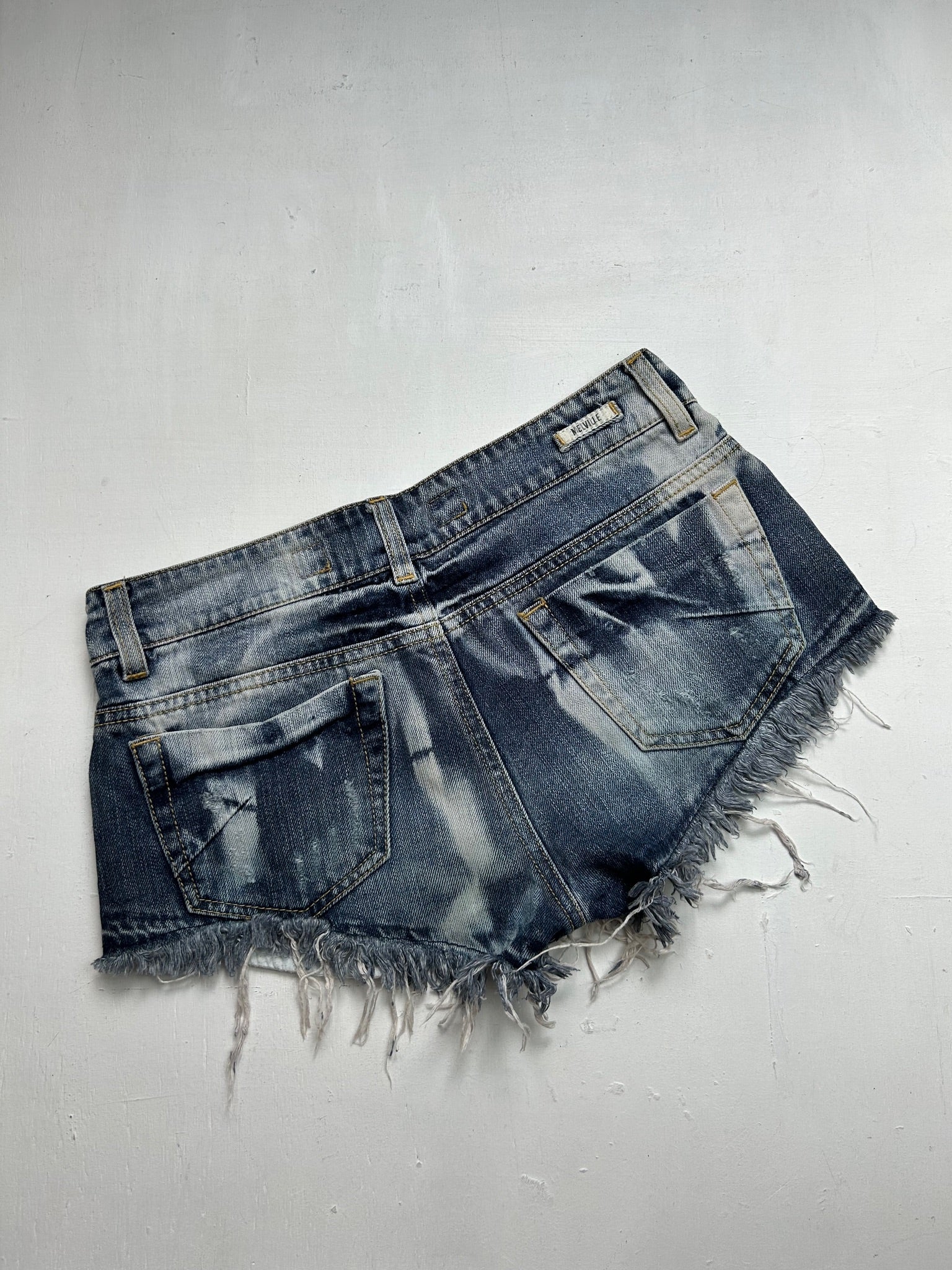 Navy blue denim low rise micro/mini short (XS)