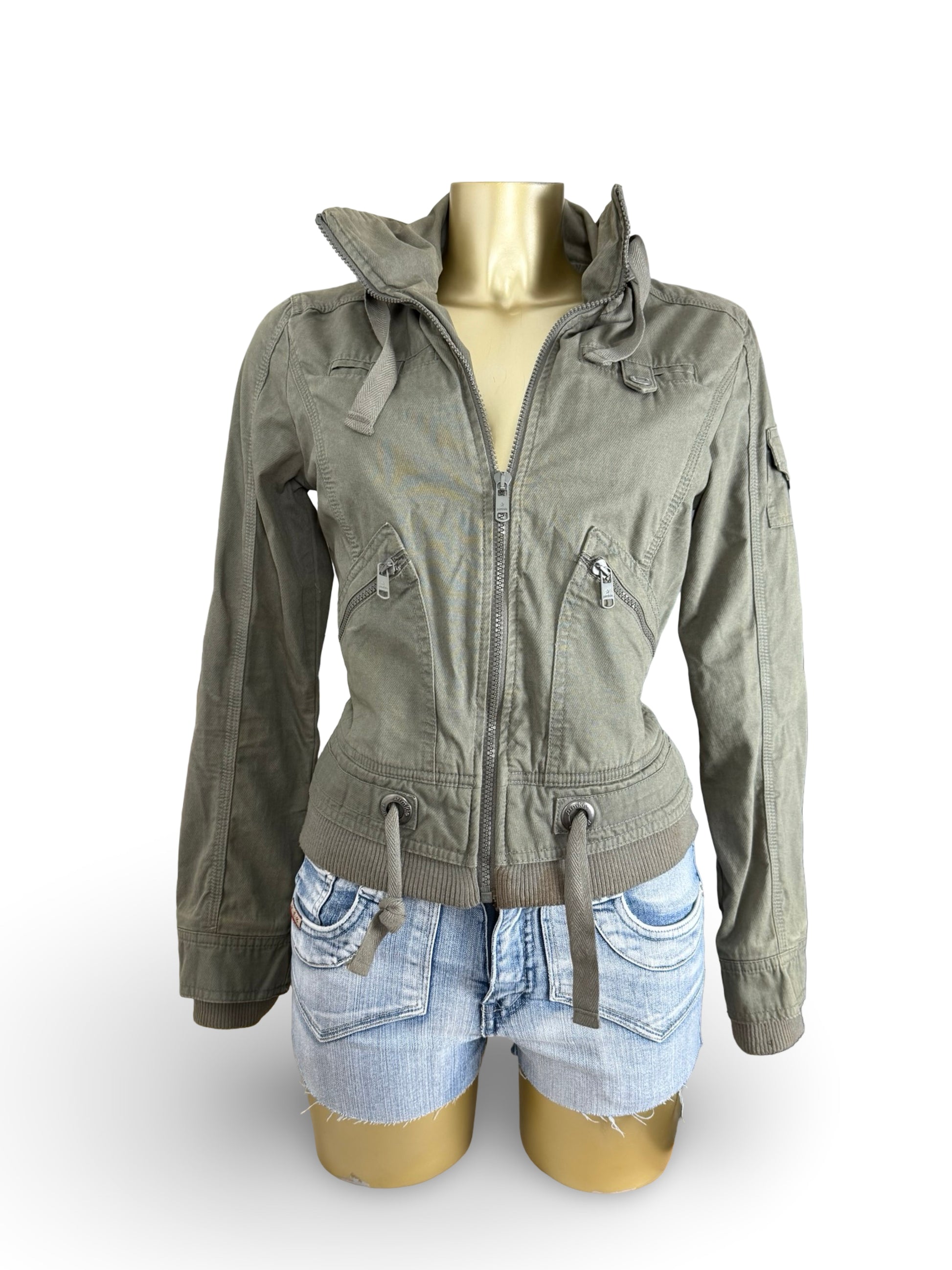 Khaki 100% cotton biker jacket (S)